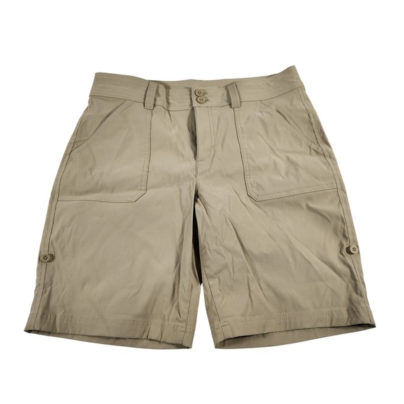 Eddie Bauer Pants - Eddie Bauer Women 8 Khaki Rolled Hem Bermuda Shorts Nylon Stretch Hiking 1751714
